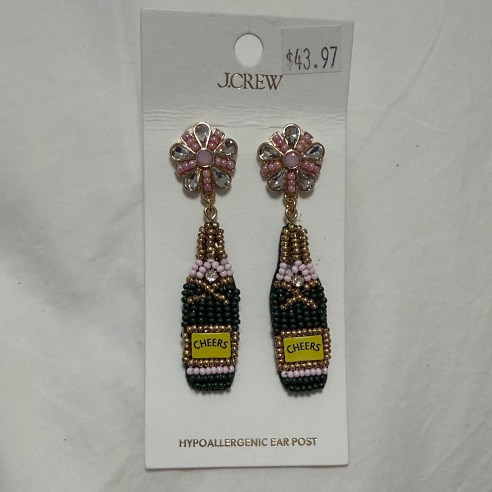 J. Crew Pink and Black Beaded Champagne Bottle Drop Earrings